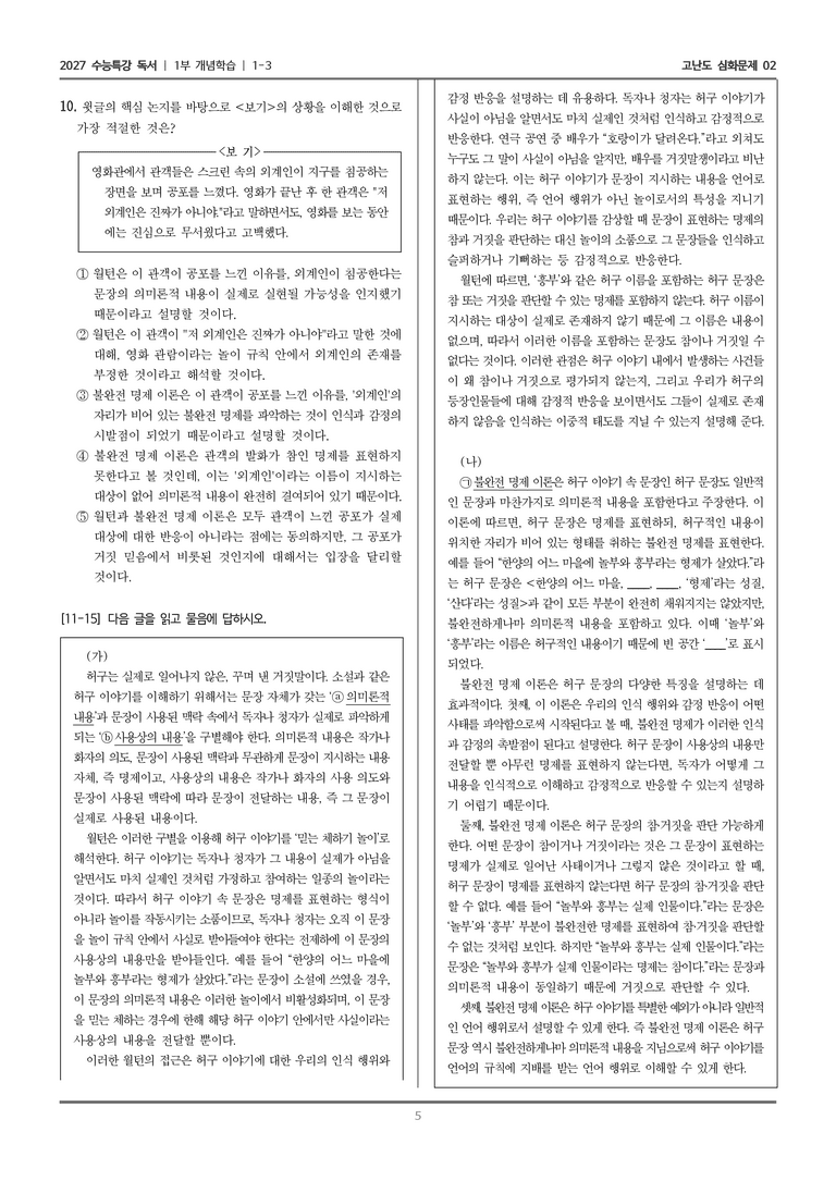 [2027 수능특강 독서] 개념학습 03 허구 이야기와 믿는 체하기 놀이, 불완전 명제 이론_고난도 심화문제02_preview_5