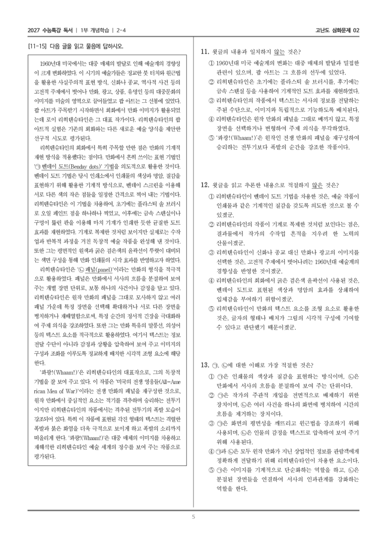 [2027 수능특강 독서] 개념학습 07 로이 리히텐슈타인_고난도 심화문제02_preview_5