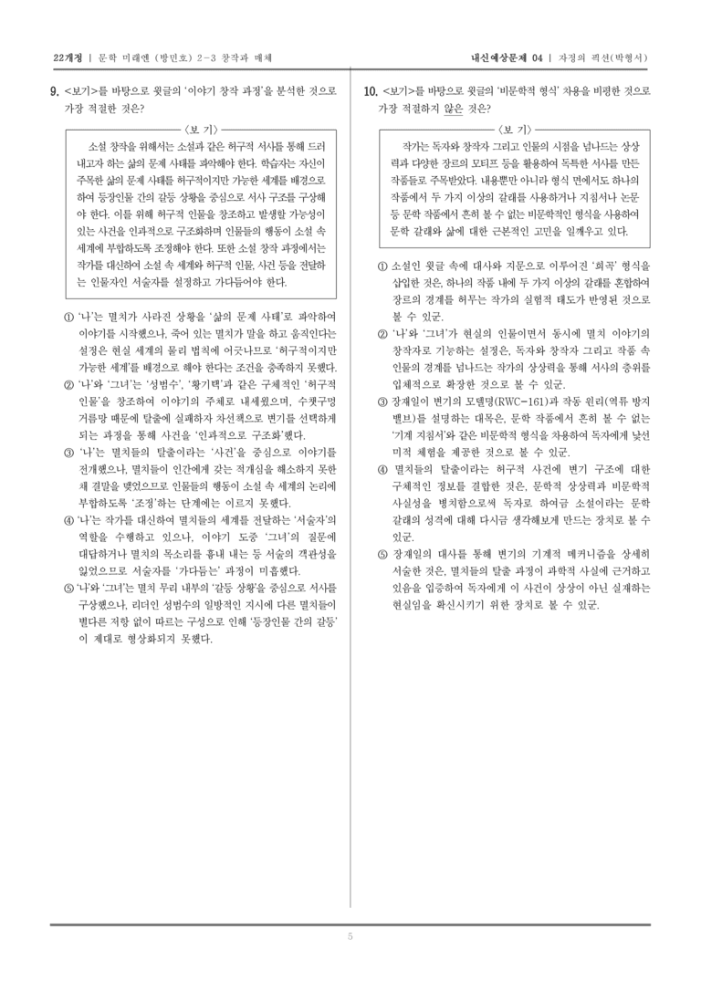 [22개정] 문학 미래엔(방) 2-3-(2) 자정의 픽션_내신예상문제04_preview_5