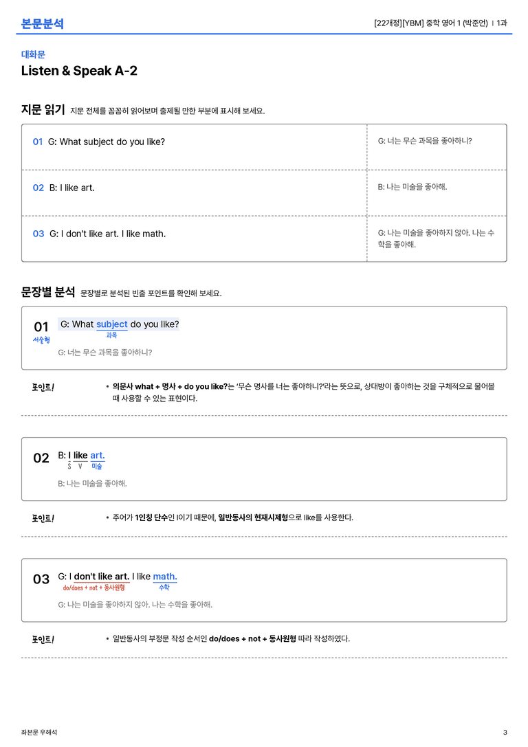 [YBM] 중학 영어 1 (박준언) 1과 본문분석_preview_3