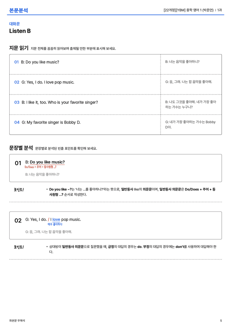 [YBM] 중학 영어 1 (박준언) 1과 본문분석_preview_5