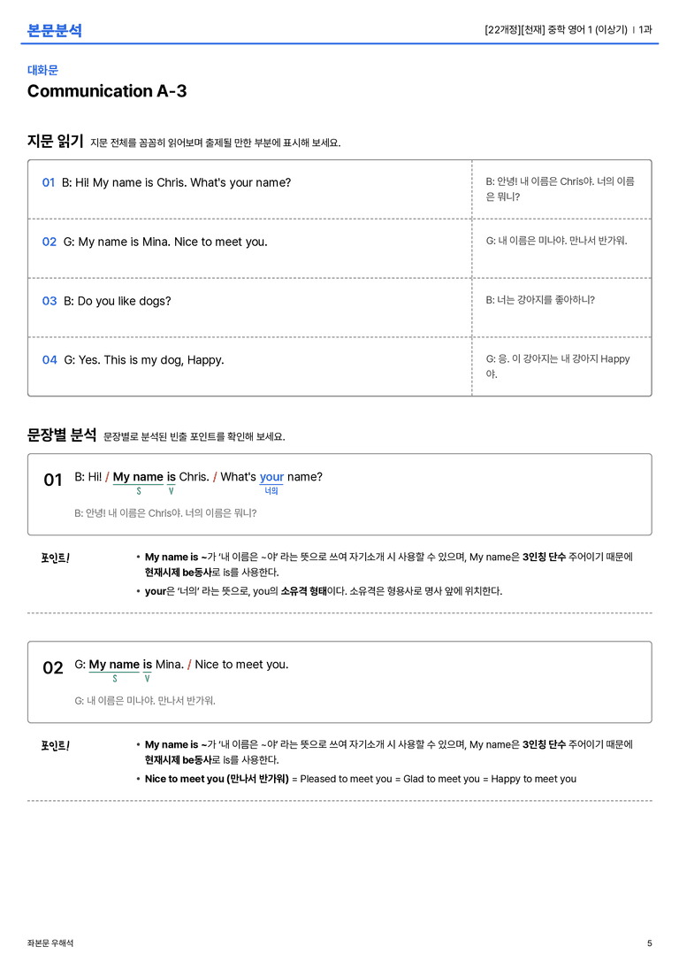 [천재] 중학 영어 1 (이상기) 1과 본문분석_preview_5