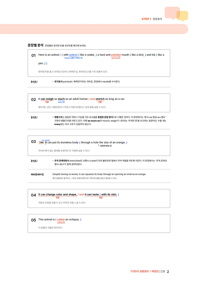 [YBM] 공통영어 1 (박준언) 2과 | STEP1 본문분석_preview_2
