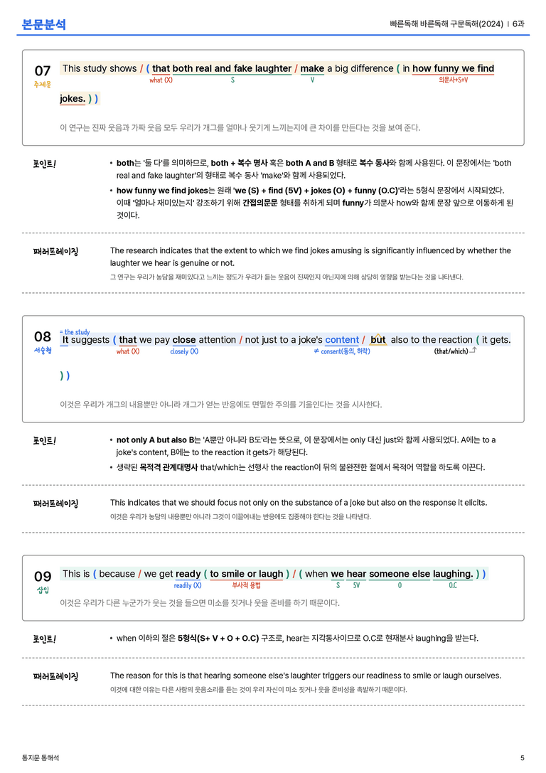 빠른독해 바른독해 구문독해(2024) 6과 본문분석_preview_5