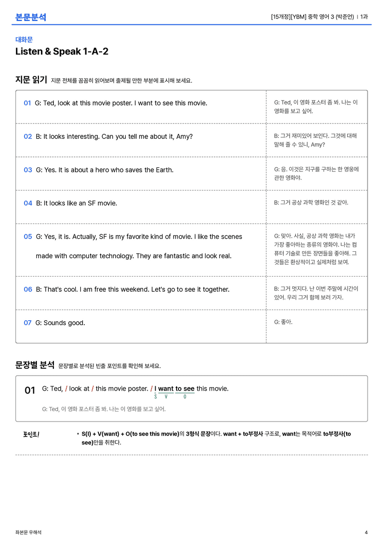 [YBM] 중학 영어 3 (박준언) 1과 본문분석_preview_4