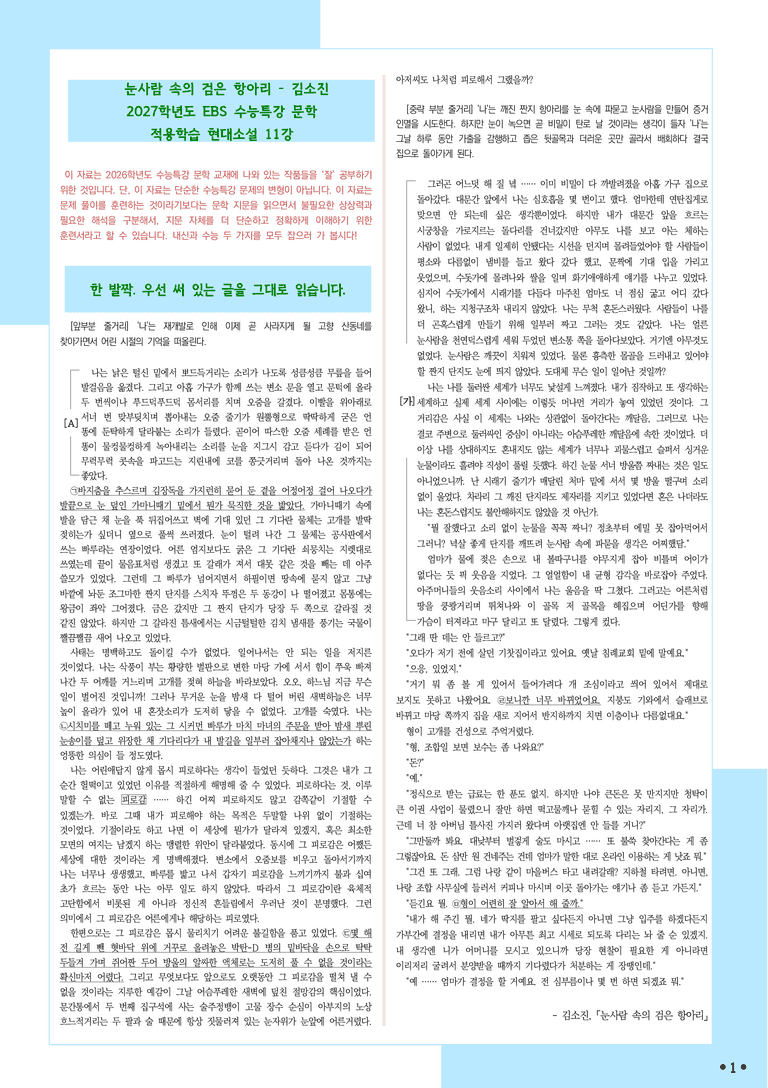[2027 수능특강 문학] 적용학습-현대소설 (11) 눈사람 속의 검은 항아리-김소진_분석+문제_preview_1