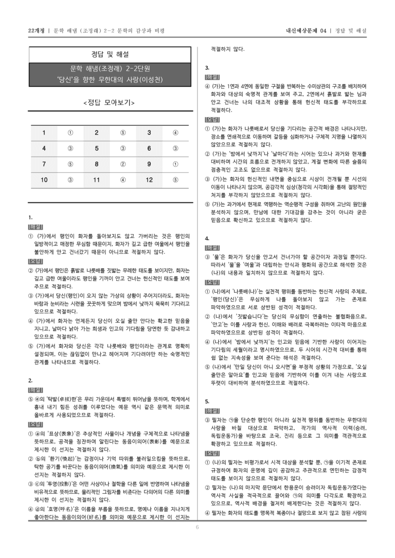 [22개정] 문학 해냄(조) 2-2-(2) '당신'을 향한 무한대의 사랑_내신예상문제04_preview_6