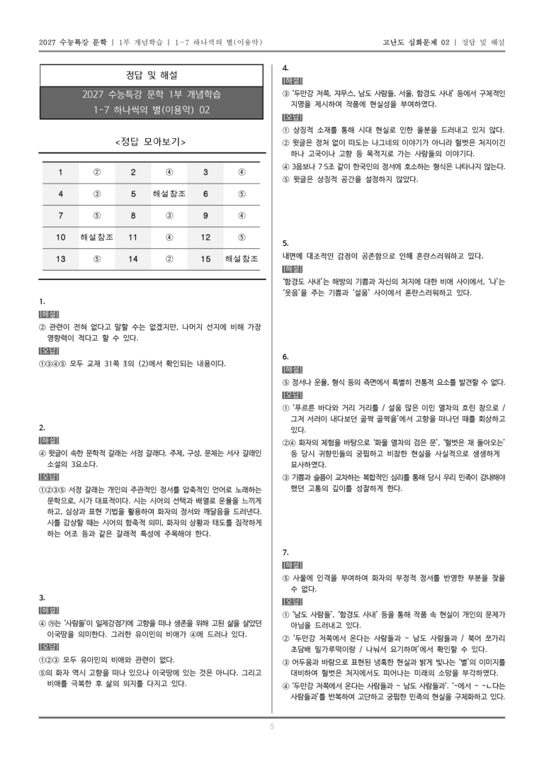 [2027 수능특강 문학] 개념학습 07 하나씩의 별_고난도 심화문제02_preview_5