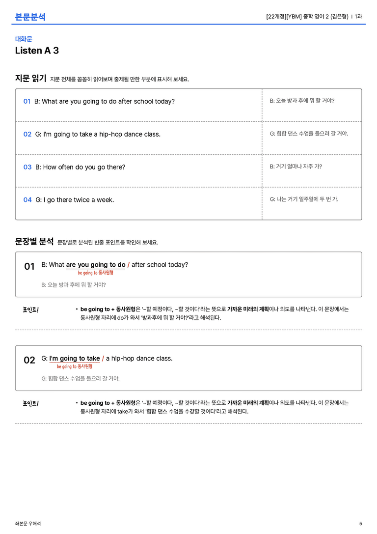[YBM] 중학 영어 2 (김은형) 1과 본문분석_preview_5