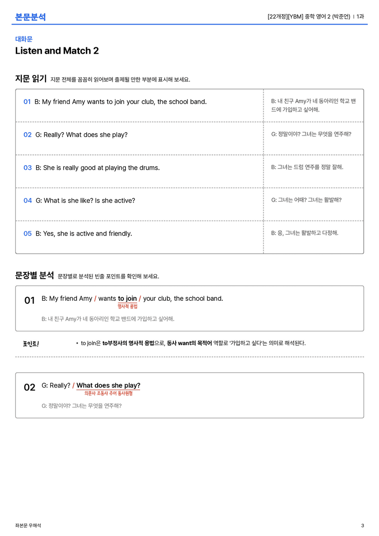 [YBM] 중학 영어 2 (박준언) 1과 본문분석_preview_3