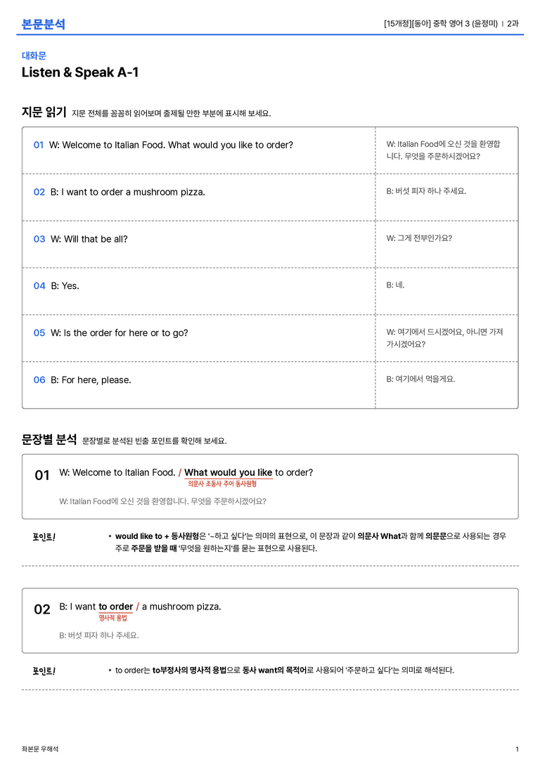[동아] 중학 영어 3 (윤정미) 2과 본문분석_preview_1