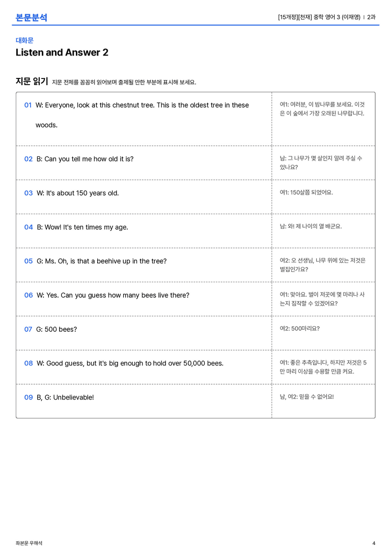[천재] 중학 영어 3 (이재영) 2과 본문분석_preview_4