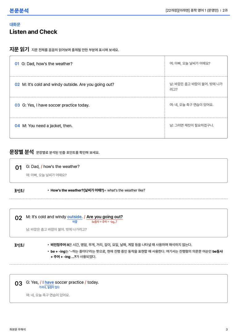 [미래엔] 중학 영어 1 (문영인) 2과 본문분석_preview_3