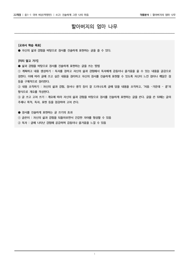 [22개정] 중1-1 비상(박영) 4(2) 진솔하게 그린 나의 마음_작품분석_preview_1