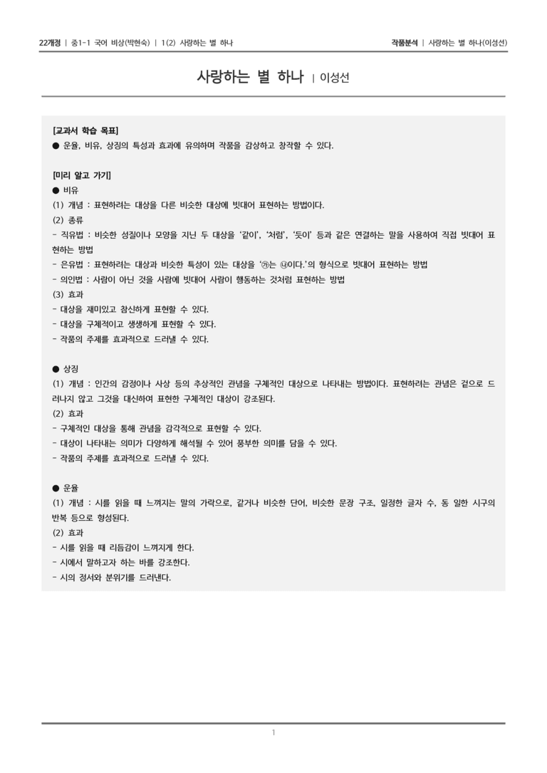 [22개정] 중1-1 비상(박현) 1(1) 운율 비유 상징의 즐거움_작품 분석 2_preview_1
