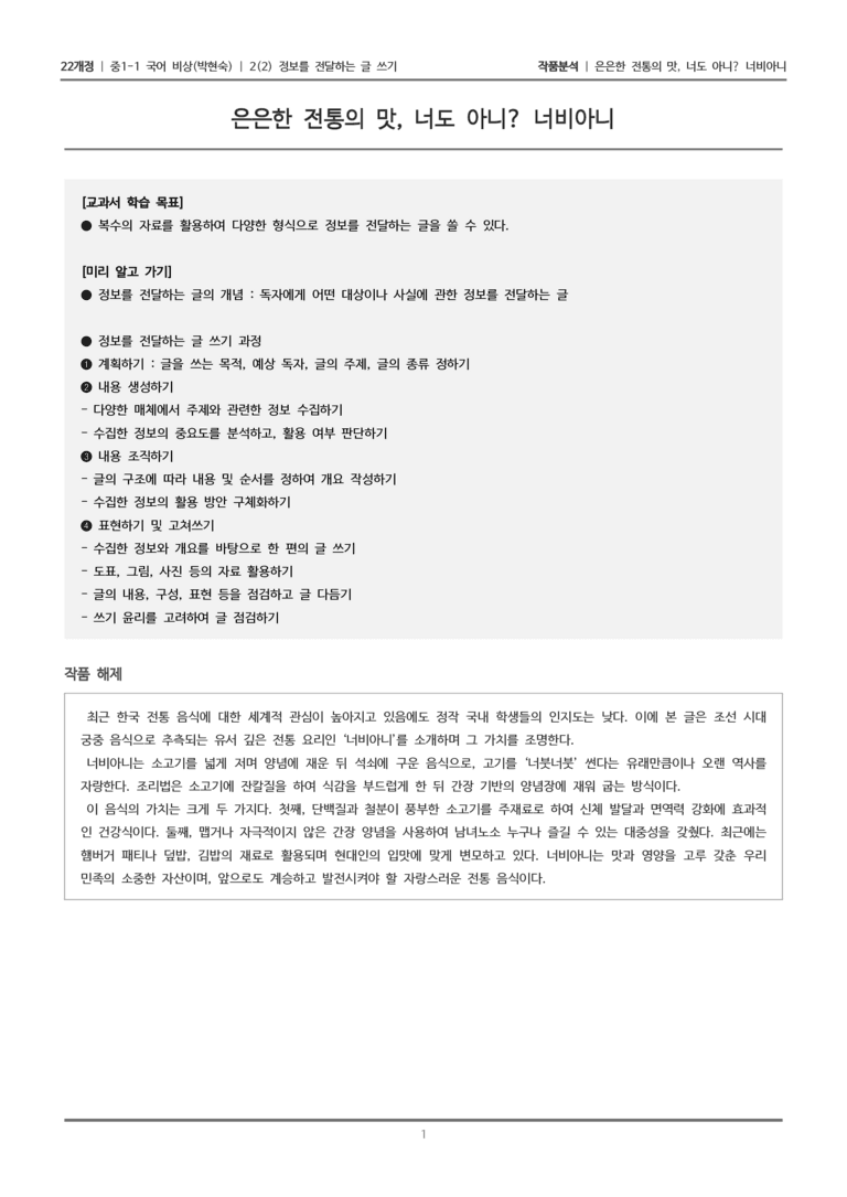 [22개정] 중1-1 비상(박현) 2(2) 정보를 전달하는 글 쓰기_작품 분석_preview_1