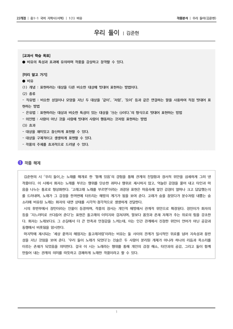 [22개정] 중1-1 지학사(서) 1(1) 비유_작품 분석_preview_1