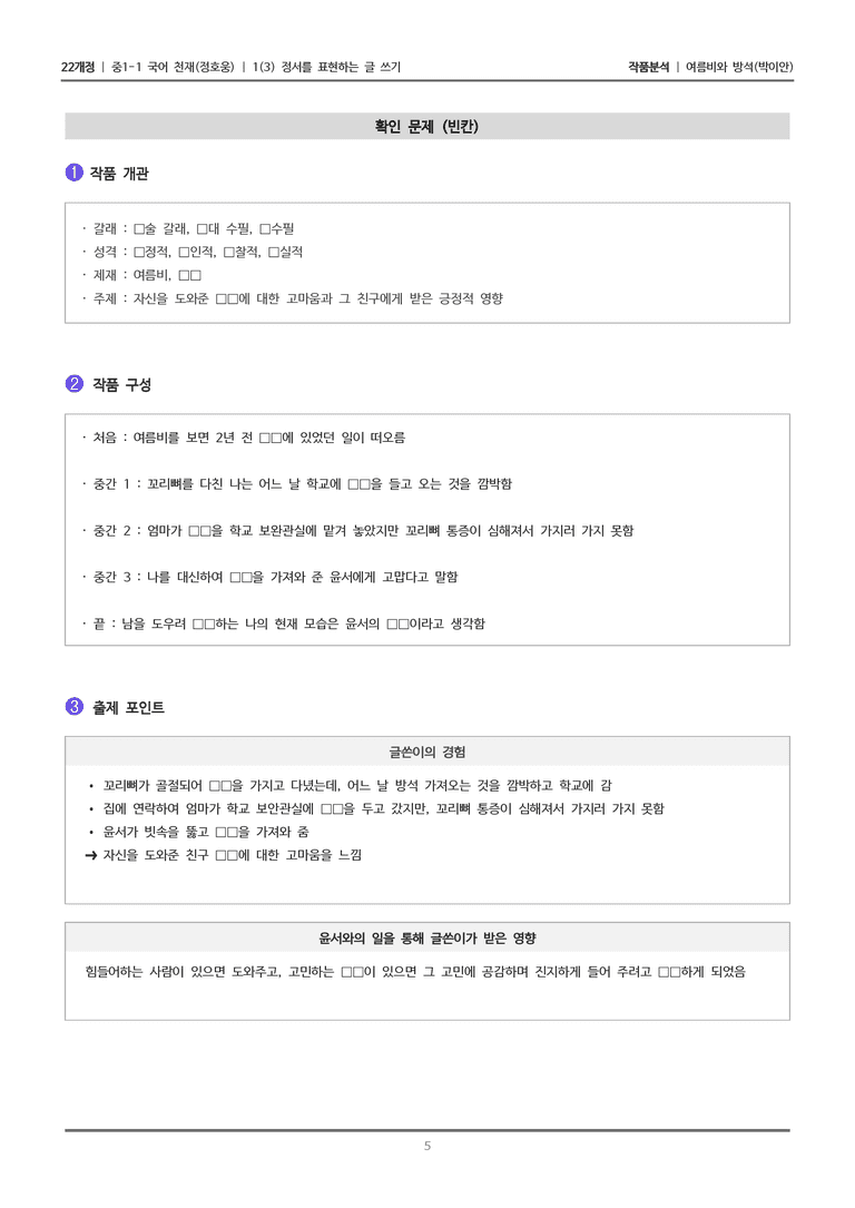[22개정] 중1-1 천재(정) 1(3) 정서를 표현하는 글 쓰기_작품 분석_preview_5