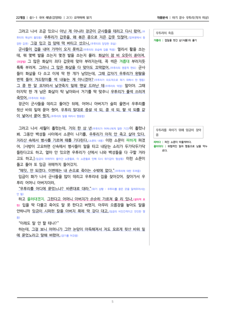[22개정] 중1-1 해냄(강) 2(1) 요약하며 읽기_작품 분석 2_preview_5