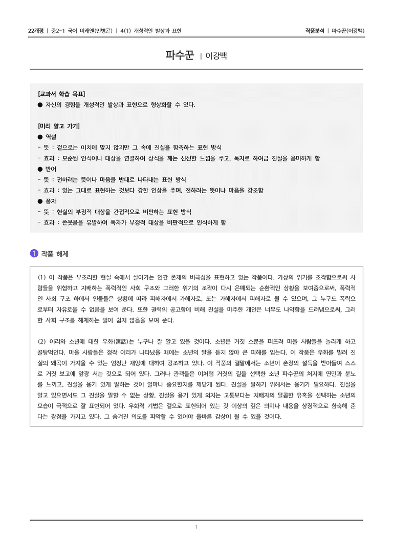 [22개정] 중2-1 미래엔(민) 4(1) 개성적인 발상과 표현_작품분석 2_preview_1