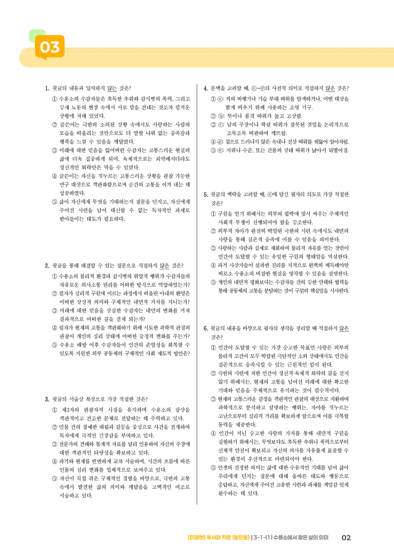 3-1 인문·예술 분야의 글_수용소에서 찾은 삶의 의미_기출 적중 문제02_preview_2