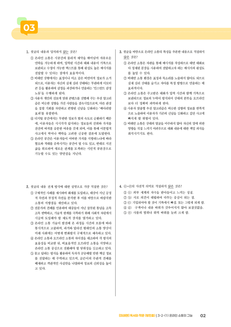 사회·문화 분야의 글_온라인 소통의 그늘_기출 적중 문제02_preview_2