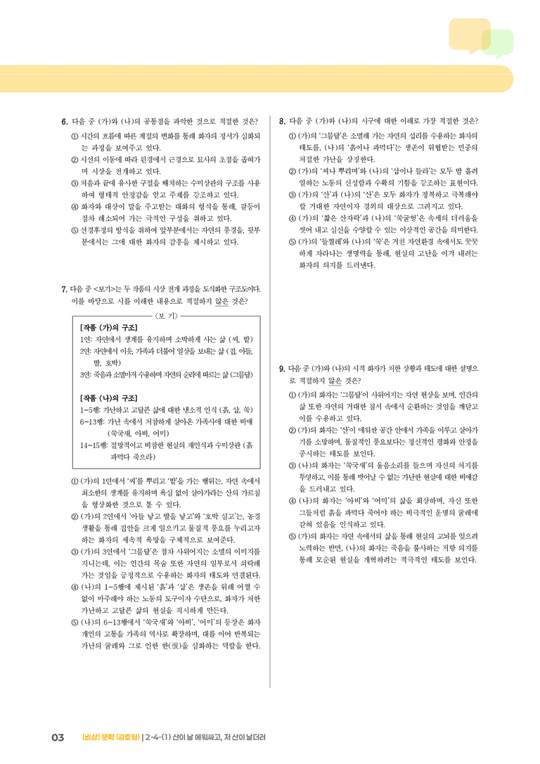 문학 작품의 재구성과 창작_산이 날 에워싸고, 저 산이 날더러_기출 적중 문제01_preview_3