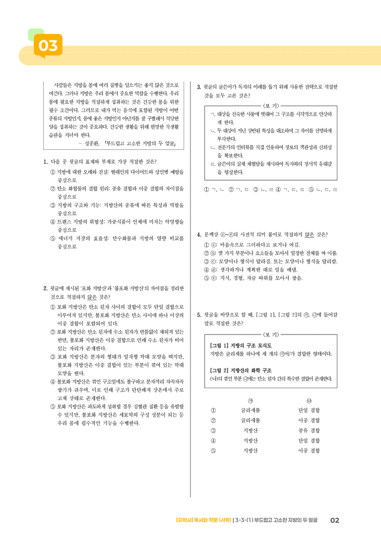 3-3 과학·기술 분야의 글 읽기와 쓰기_부드럽고 고소한 지방의 두 얼굴_기출 적중 문제01_preview_2