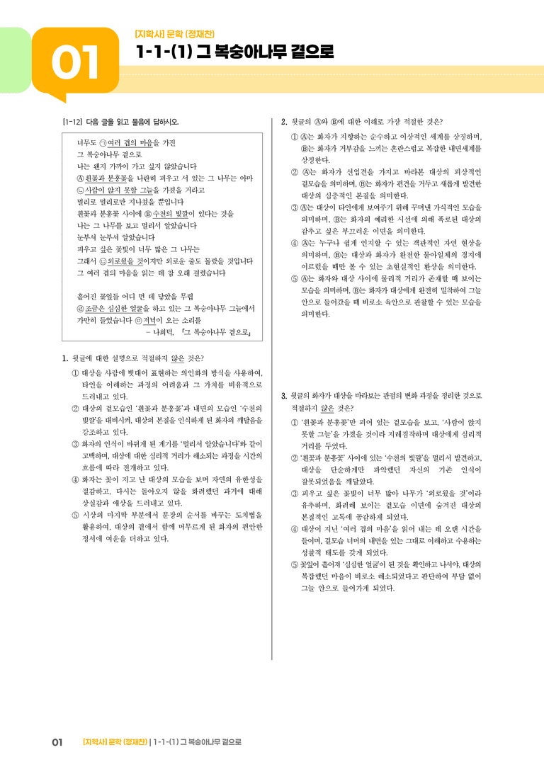 1-1 문학의 가치_그 복숭아나무 곁으로_기출 적중 문제01_preview_1