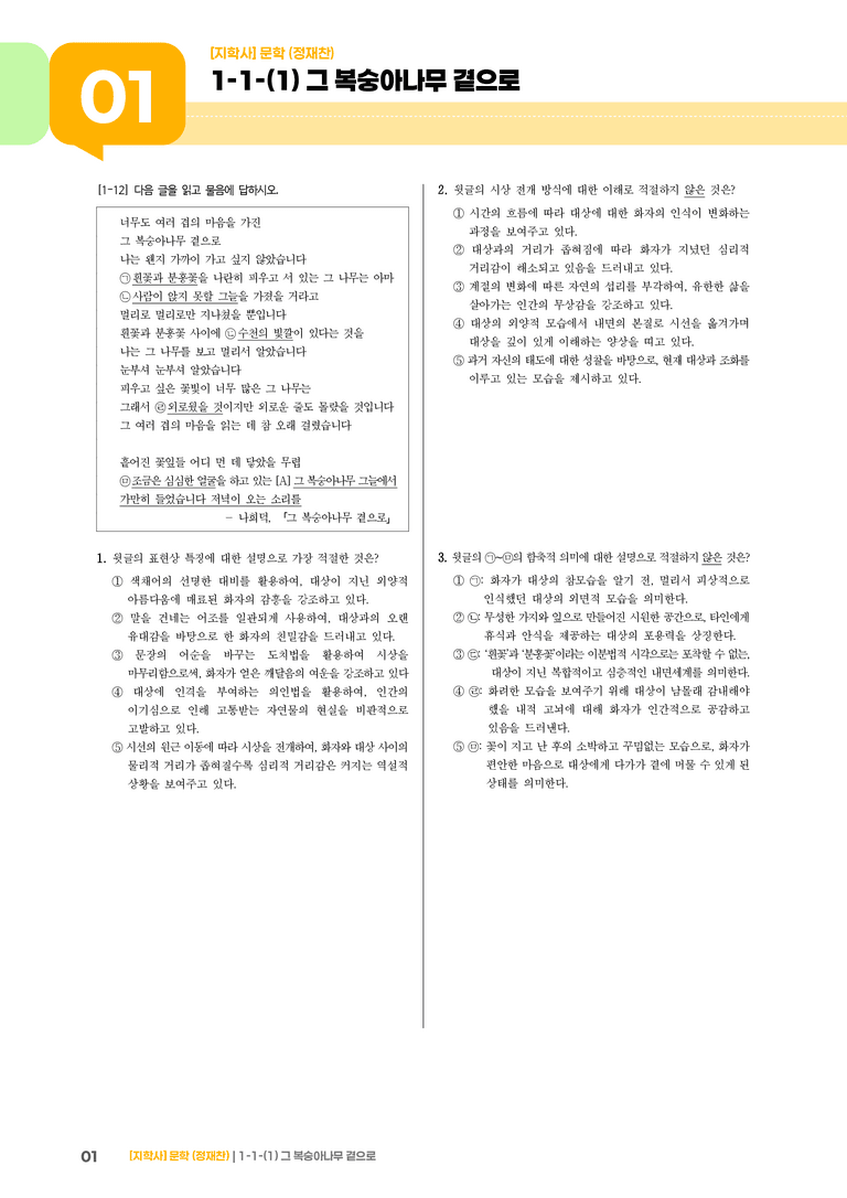 1-1 문학의 가치_그 복숭아나무 곁으로_기출 적중 문제02_preview_1
