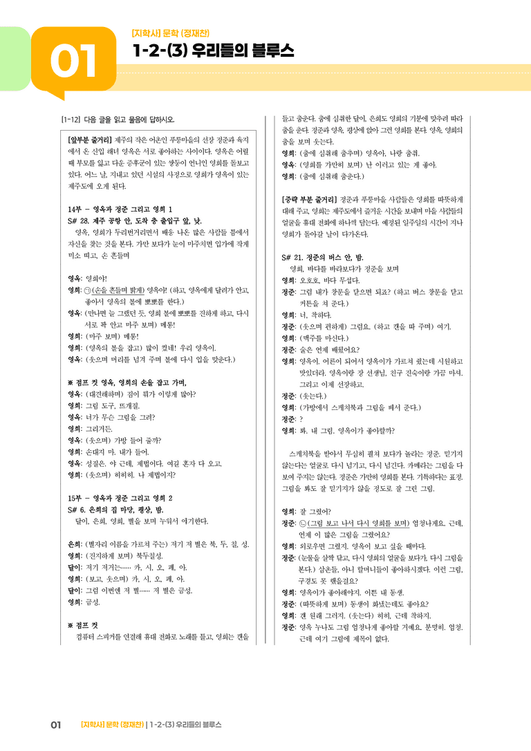 1-2 문학의 갈래와 맥락_우리들의 블루스_기출 적중 문제02_preview_1