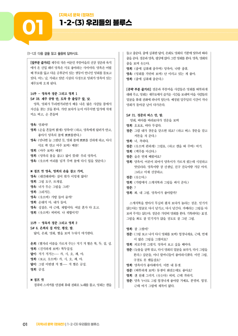 1-2 문학의 갈래와 맥락_우리들의 블루스_기출 적중 문제03_preview_1