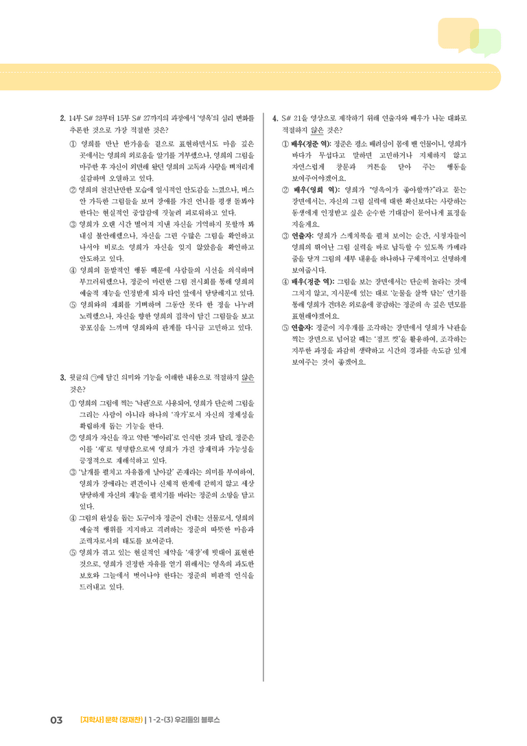 1-2 문학의 갈래와 맥락_우리들의 블루스_기출 적중 문제03_preview_3