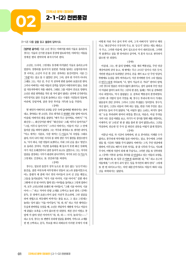 2-1 문학 작품의 내용과 형식_천변풍경_기출 적중 문제02_preview_1