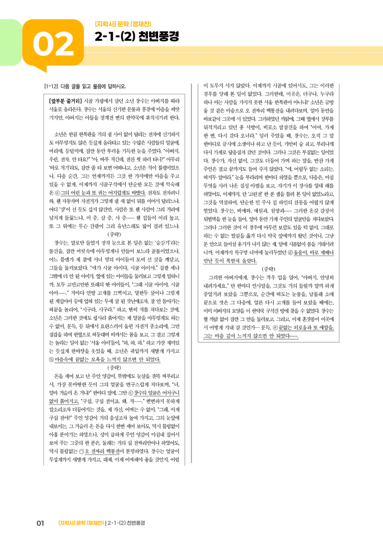 2-1 문학 작품의 내용과 형식_천변풍경_기출 적중 문제03_preview_1