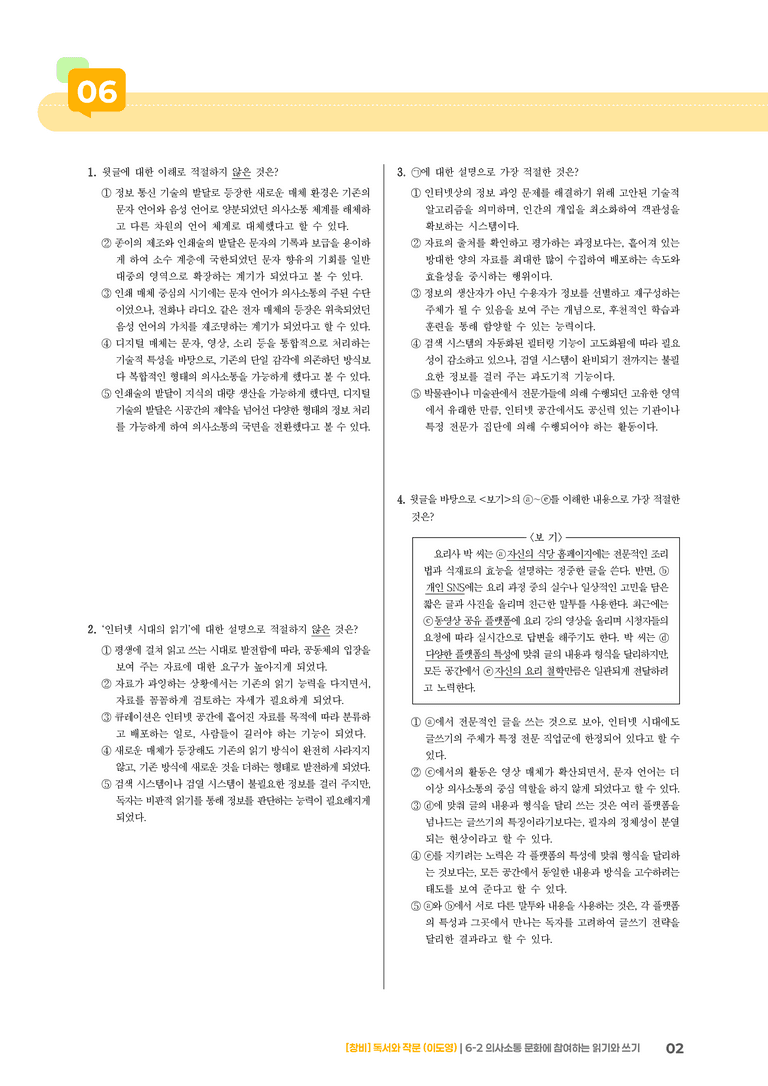6-2 의사소통 문화에 참여하는 읽기와 쓰기_기출 적중 문제01_preview_2
