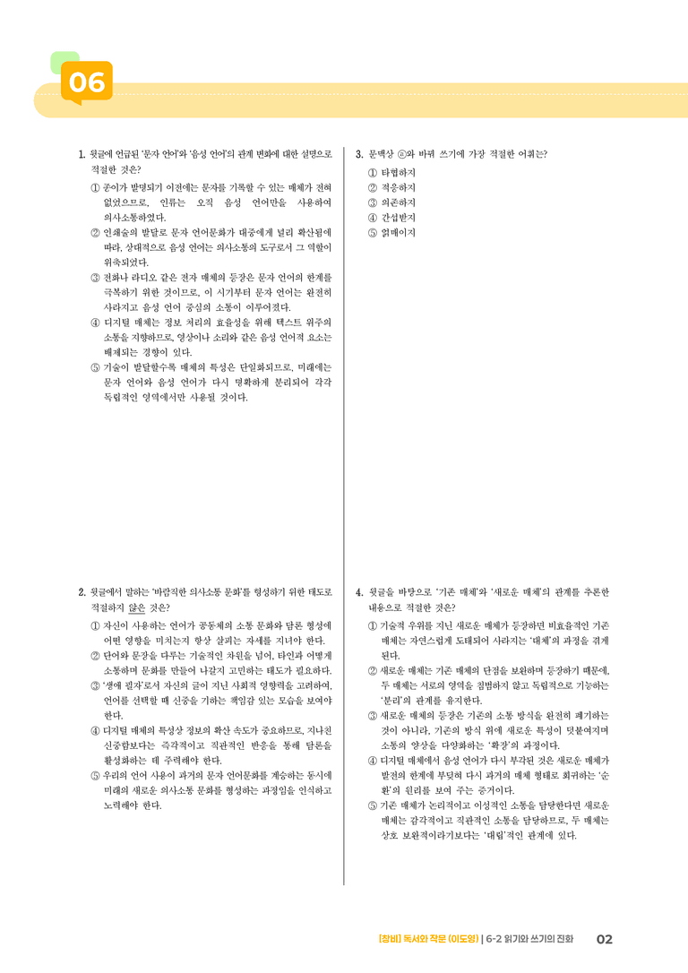 6-2 의사소통 문화에 참여하는 읽기와 쓰기_읽기와 쓰기의 진화_기출 적중 문제01_preview_2