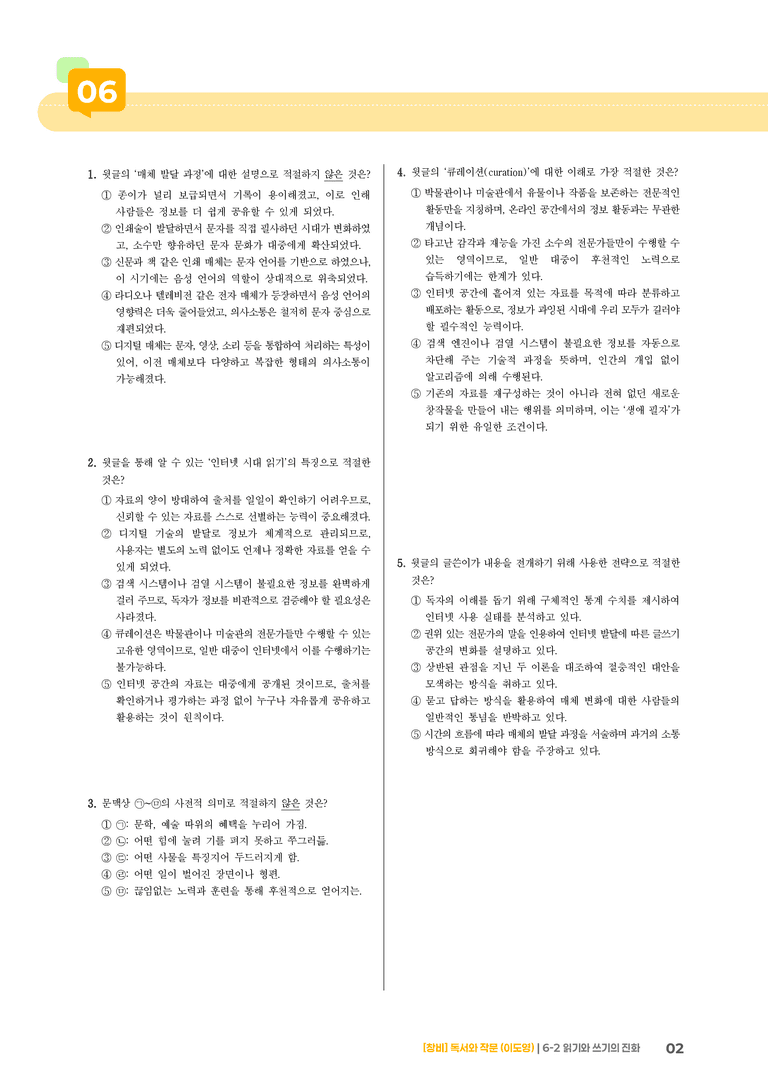 6-2 의사소통 문화에 참여하는 읽기와 쓰기_읽기와 쓰기의 진화_기출 적중 문제02_preview_2