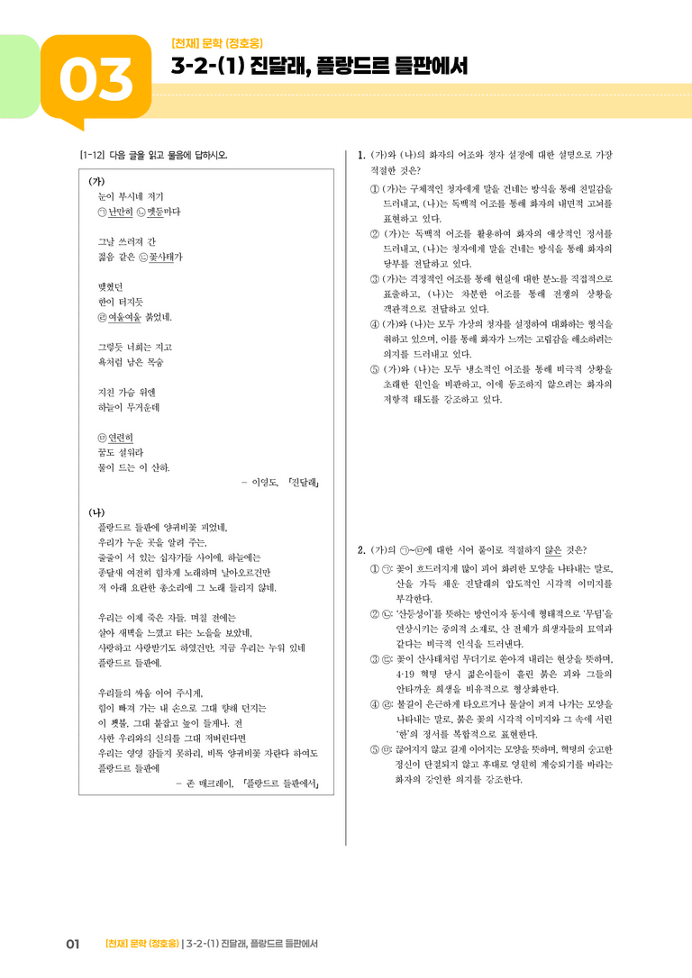 3-2 한국 문학의 특성_진달래, 플랑드르 들판에서_기출 적중 문제01_preview_1