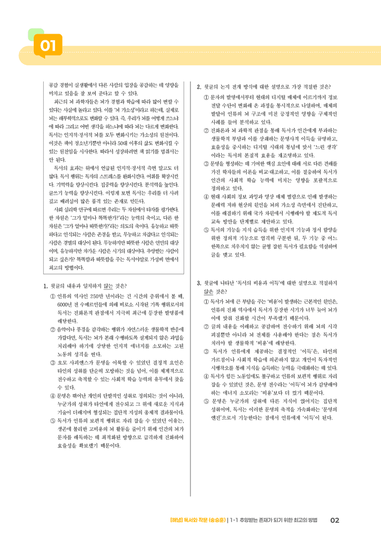 1-1 독서와 작문의 특성과 태도_추앙받는 존재가 되기 위한 최고의 방법_기출 적중 문제01_preview_2