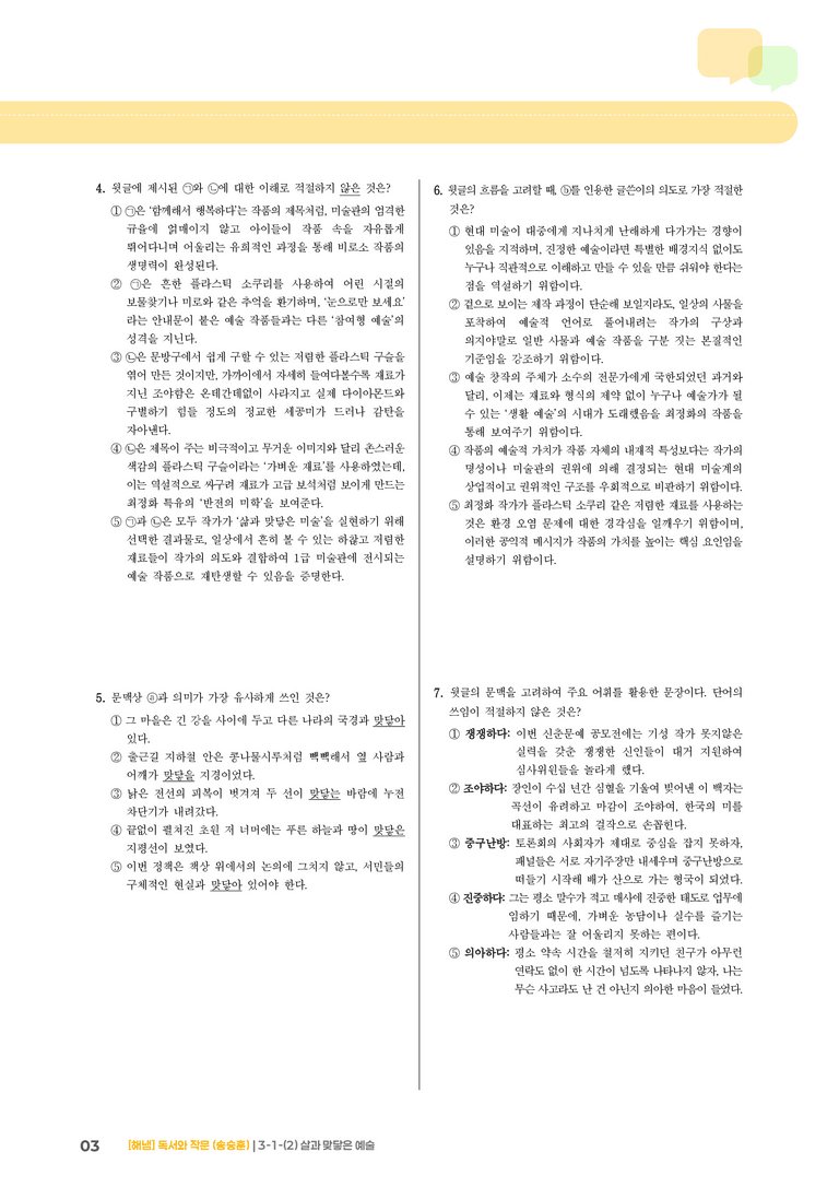 3-1 인문·예술 분야의 독서와 자기표현의 글 쓰기_살과 맞닿은 예술_기출 적중 문제01_preview_3