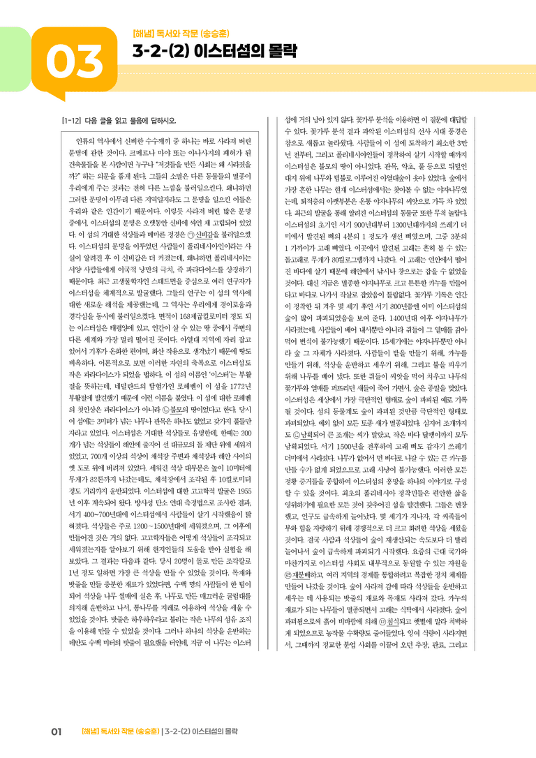 3-2 사회·문화 분야의 독서와 논증하는 글 쓰기_이스터섬의 몰락_기출 적중 문제01_preview_1