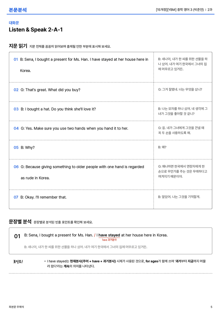[YBM] 중학 영어 3 (박준언) 2과 본문분석_preview_5