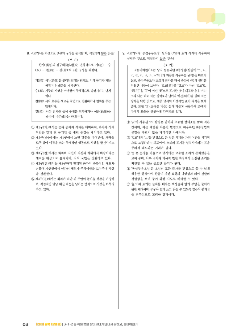 3-1 한국 문학의 범위_눈 속에 벗을 찾아갔다가 만나지 못하고, 용비어천가_기출 적중 문제02_preview_3