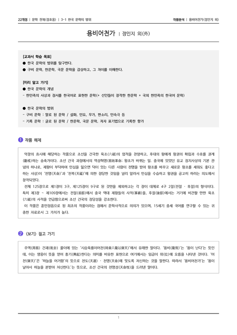 3-1 한국 문학의 범위_용비어천가_작품분석_preview_1