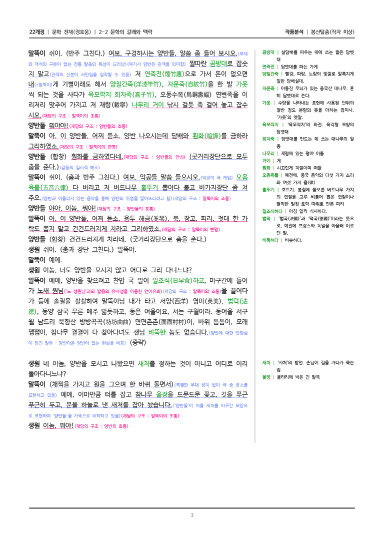 2-2 문학의 갈래와 맥락_봉산 탈춤_작품분석_preview_3