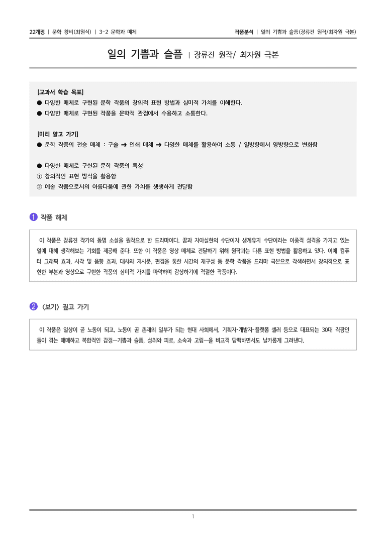3-2 문학과 매체_일의 기쁨과 슬픔_작품분석_preview_1