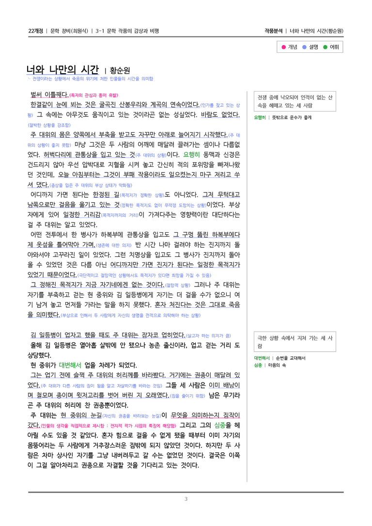 3-1 문학 작품의 감상과 비평_너와 나만의 시간_작품분석_preview_3