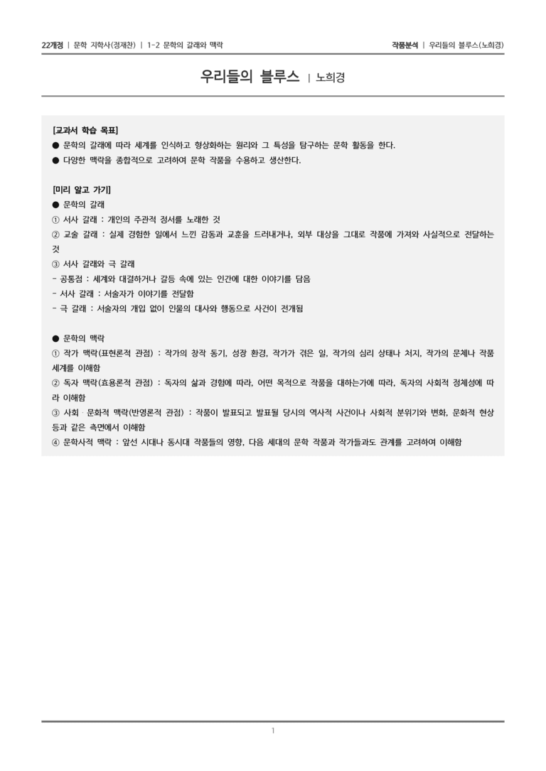 1-2 문학의 갈래와 맥락_우리들의 블루스_작품분석_preview_1
