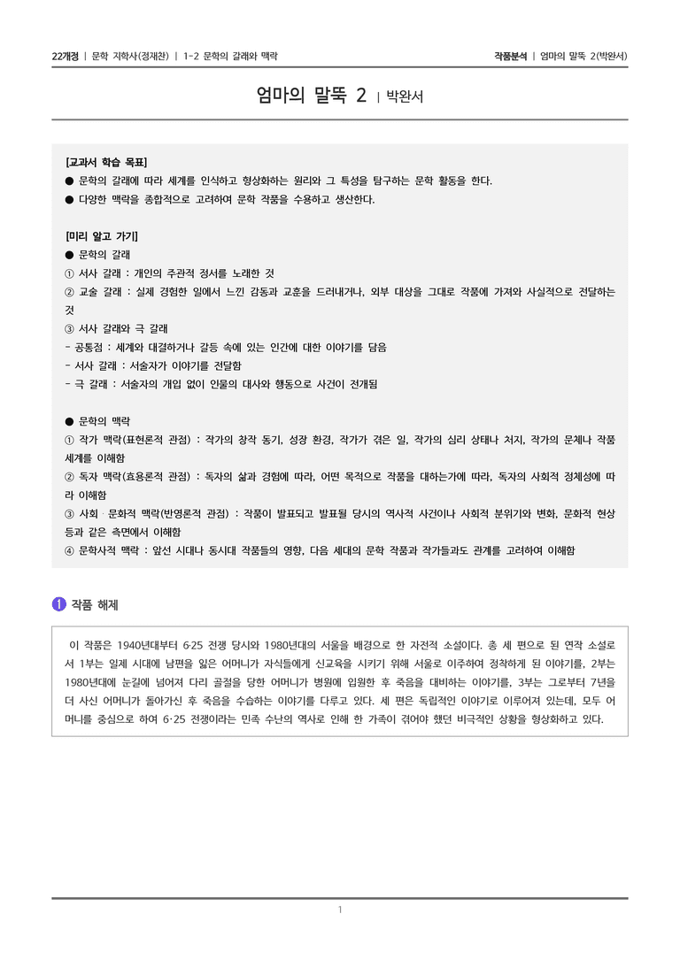 1-2 문학의 갈래와 맥락_엄마의 말뚝 2_작품분석_preview_1